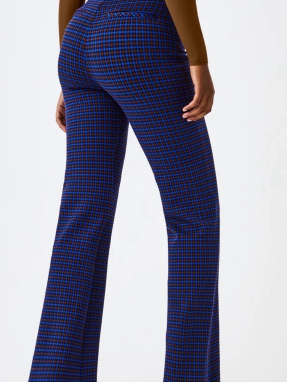 SPANX the perfect pant high rise flare houndstooth blue brown jacquard sz L - Picture 2 of 8